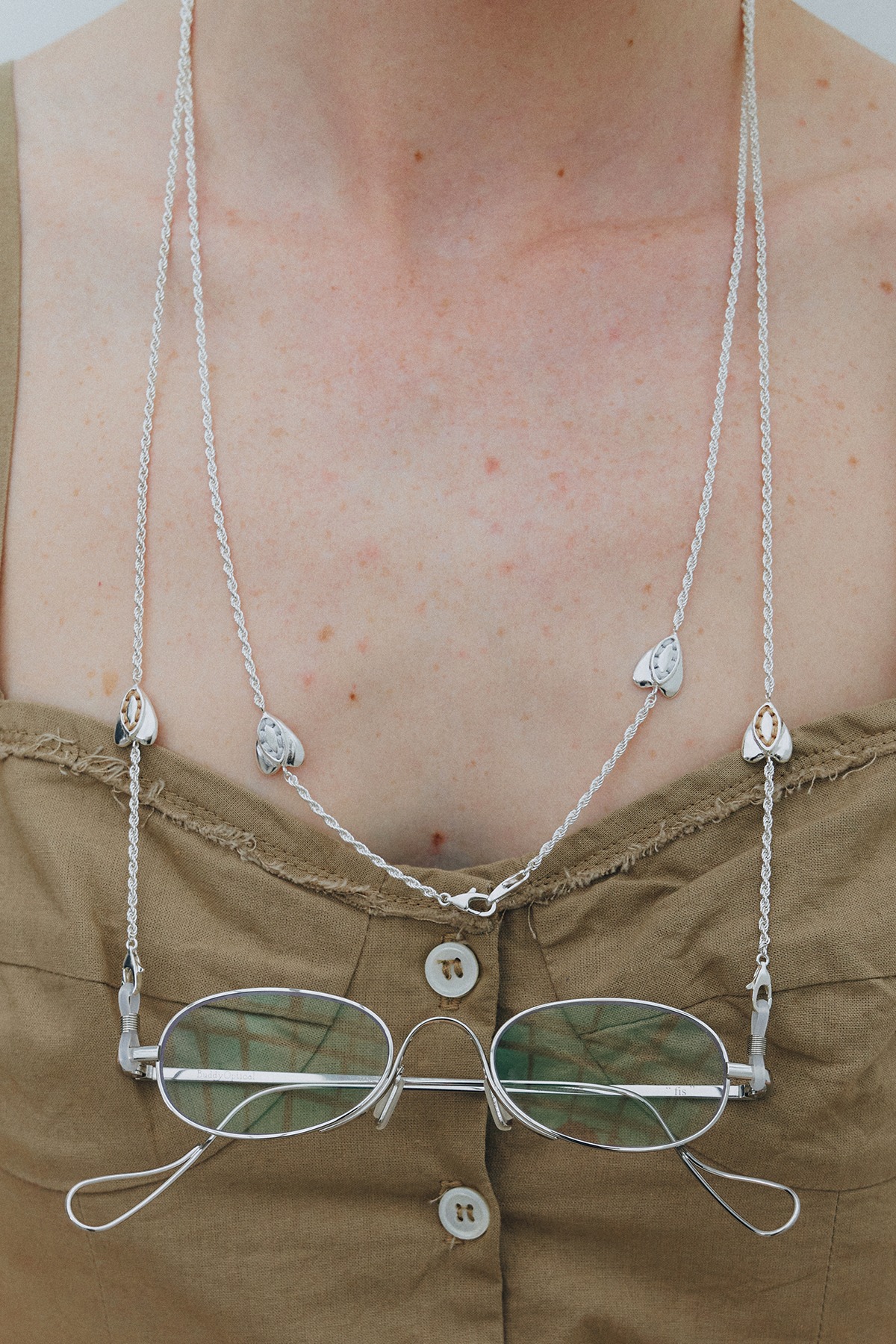 HEART EYEGLASS CHAIN NECKLACE [SILVER]